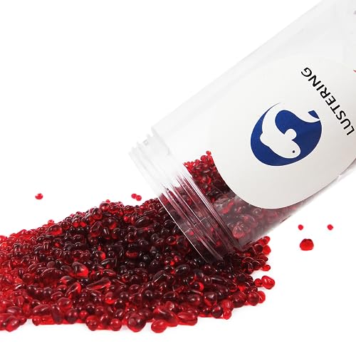 Lustering Decorative Round Glass Beads, Glass Marbles & Pebbles for Fire Pit Crafts, Resin Art & Vase Filler, Fish Tank & Aquarium Decoration, 3-6mm, 1-Pound (Red) - color: Red
