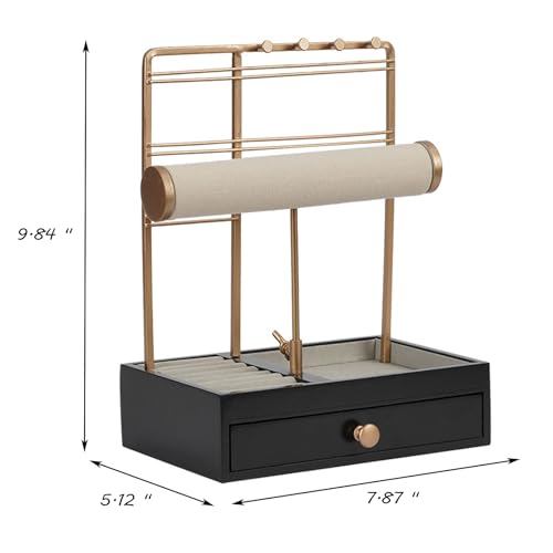 TANG SONG Multi-Functional Drawer Storage Rack Necklace Display Stand Necklace Bracelets Earring Chains Organizer Holder for Home (Black) - color: Black