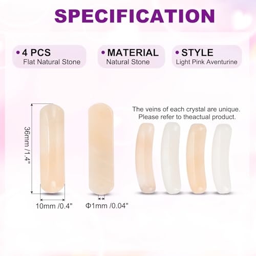 PATIKIL 4 Pcs Natural Stone, 36 x 10 mm Natural Curved Clear Quartz Stone Crystal Handmade Jade Flat Beads for DIY Crafting, Light Pink Aventurine - color: Light Pink Aventurine