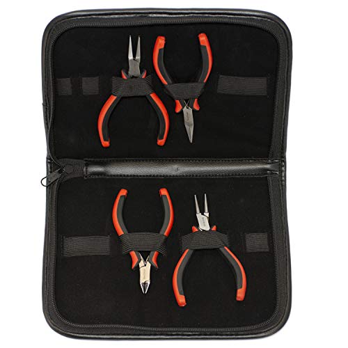 The Beadsmith Ergonomic Pliers Set – Extra Fine Tips – 5 Inches, 4-Pieces: Round Nose, Chain Nose, Flat Nose & Semi-flush Side Cutter – Leatherette Carrying Case Included – Tools for Jewelry Making - size: 4-piece Set - 5"