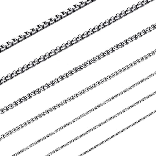 SANNYRA Silver Chain for Men, Stainless Steel Necklace Mens Chain, Dog Tag Silver Necklace for Pendant, 1-7mm 8-36inches Square Rolo Necklaces for Women - size: 20 Inches