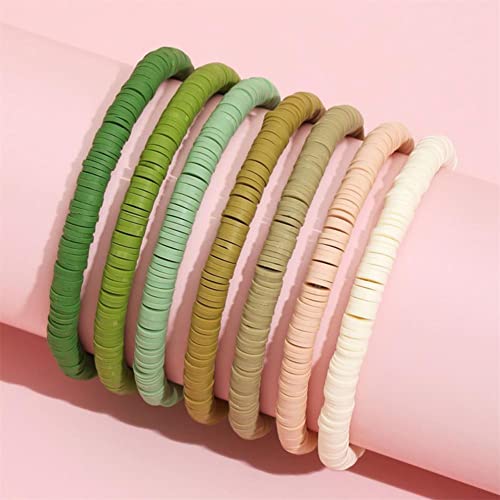 KIFEDSLJ Surfer Clay Bead Bracelets Elastic Colorful Polymer Beaded Stackable Stretch Bracelet Bohemia Aesthetic Summer Beach Jewelry for Women - color: green