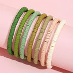 KIFEDSLJ Surfer Clay Bead Bracelets Elastic Colorful Polymer Beaded Stackable Stretch Bracelet Bohemia Aesthetic Summer Beach Jewelry for Women - color: green