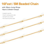Kyutong 5 Meters Gold Plated Chain for Jewelry Making Thin Curb Link on Spool Beaded Chains Bulk for Necklace Bracelet Ankle Making Finding Jewelry Supplies - color: Bead Gold