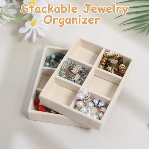 2 Pcs Stackable 6 Grids Drawer Jewelry Organizer, Premium Velvet Jewelry Box Inserts Felt Jewelrys Tray for Drawers Inserts Storage Tray Display Case Stud Earrings Bracelets Necklace Rings