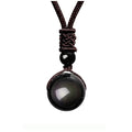 Jovivi Healing Crystals Necklace Natural Tiger Eye Amethyst Lucky Blessing Protection Chakra Beads Stone Pendant for Women Men Adjustable - color: Obsidian Stone + Brown Rope