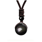 Jovivi Healing Crystals Necklace Natural Tiger Eye Amethyst Lucky Blessing Protection Chakra Beads Stone Pendant for Women Men Adjustable - color: Obsidian Stone + Brown Rope
