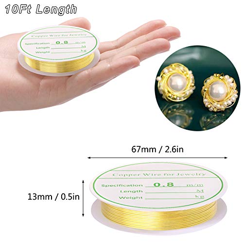 MIKIMIQI 2 Pack Jewelry Wire - 20 Gauge Tarnish Resistant Copper Beading Wire for Jewelry Making, 0.8mm X 3m Each (Gold)