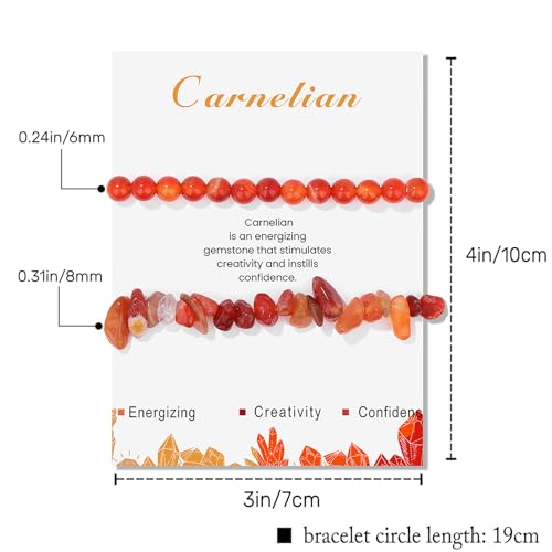 Healing Crystal Bracelets for Women 2 PCS 6mm Natural Stone Bracelet Stretch Crystal Beaded Bracelets Handmade Gemstone Bracelet Jewelry Gifts Christmas Gifts for Women Girls - style: carnelian