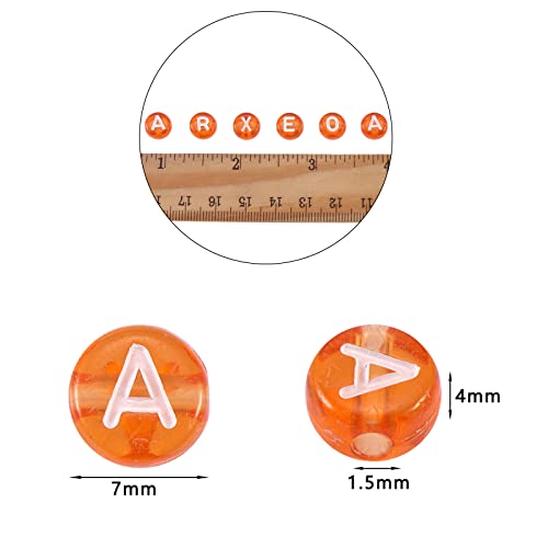 BEEFLYING 1480Pcs Transparent Acrylic Alphabet Beads Flat Round Disc A-Z White Letter Beads Clear Spacer Bead for DIY Friendship Boho Bracelet Hawaii Summer Holiday Jewelry Making (Dark Orange) - color: Dark Orange