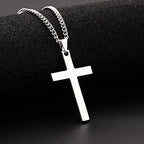 Cross Necklace for Men Silver Premium Alloy Solid Color Cross Pendant Necklace for Men Women Teens - color: Silver-20inch