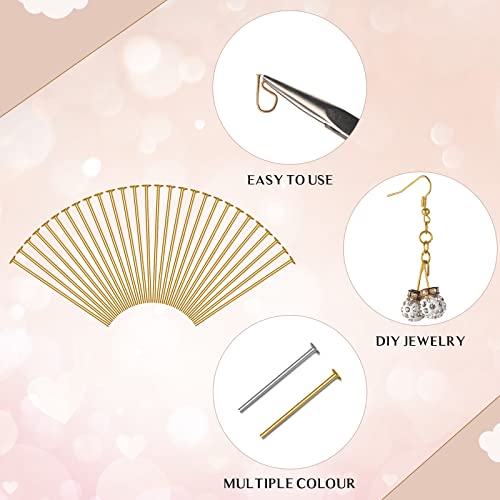 Junkin 2800 Pieces Flat Head Pins for Jewelry Making DIY, Head Pins Set 0.63 Inch, 0.71, 0.79, 1.18 Inch Earring Bracelet Pendant Jewelry Making(Gold, Silver) - color: Gold, Silver