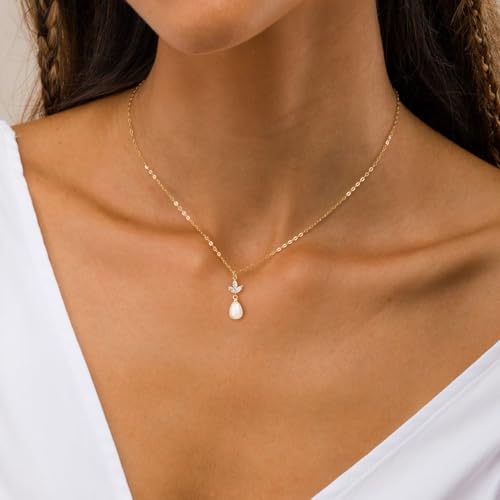 Pearl Necklace for Women- 14K Gold-plated/White Gold-plated Dainty Pearl Necklace for Women - color: Gold CZ pearl 327