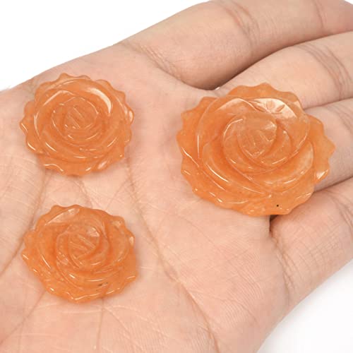 Justinstones 3pcs Carved Gemstone Flower Pendant Earrings Beads Set For Jewelry Making DIY 1.3 Inch & 1 Inch - color: Orange Aventurine