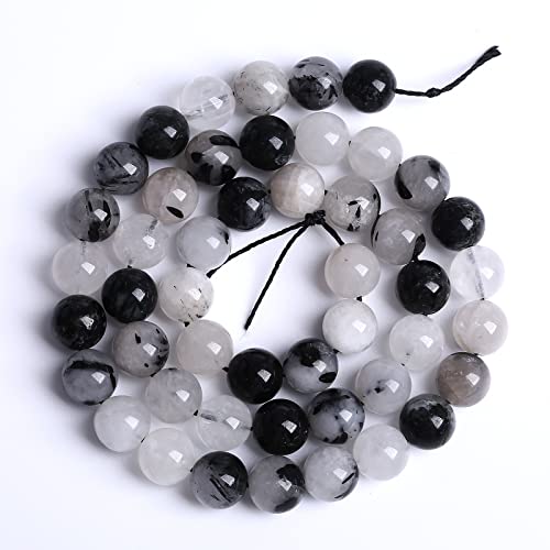 90pcs 4mm AAA Natural Black Quartz Rutilated Beads Round Loose Beads for Jewelry Making DIY Bracelet Crystal Energy Healing Power Stone (Black Rutilated Quartz Crystal, 4mm) - color: Black Rutilated Quartz Crystal, size: 4mm