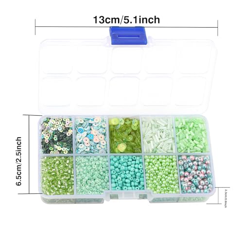 10 Color Small Assorted Glass Seed Beads, Loose Sequins, Multiple Sizes Mini Waist Bead Tiny Tube Beads for Jewelry Making (Green) - color: Green