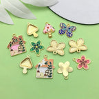 Sailanzi 24pcs Alloy enamel house butterfly mushroom series Pendant Jewelry Making DIY Keychain Earrings Pendant Various Design Charms for Jewelry Making Bracelets Necklace (SN786) - color: SN786