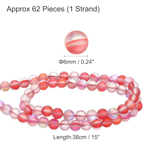 uxcell Matte Crystal Glass Beads 6mm Synthetic Frosted Shining Semi-Precious Round Loose Beads Synthetic Moonstone for Jewelry Making DIY Bracelet, Red - color: Red, size: 6mm