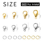 660Pcs Lobster Claw Clasps and Open Jump Rings Set, 4 Sizes of Gold and Silver Jewelry Clasps,Lobster Clasps for Jewelry Making, Keychains and Bracelet