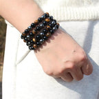 Natural Stone Beaded Necklace 8mm Tiger Eye Black Obsidian and Hematite Buddha bead lucky necklace 26 Inches, Black and Brown Men and women necklaces fift - color: Tiger eye stone, black gallstones, and hematite