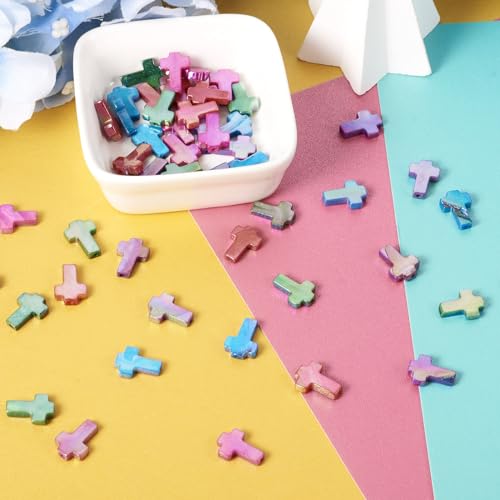 50 Pcs Shell Cross Beads Natural Freshwater Shell Beads Colorful Crucifix Spacer Bead Easter Charms for DIY Necklace Bracelet Earring Jewelry Making - color: Shell-Colorful
