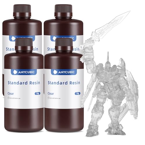 ANYCUBIC 3D Printer Resin Bundle, 405nm SLA UV-Curing Resin with High Precision and Quick Curing & Excellent Fluidity for LCD 3D Printing (4Packs*1kg Clear, 4kg in Total) - color: Clear, size: 4kg