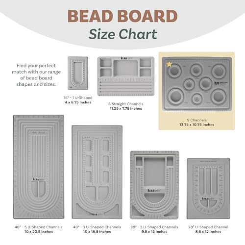 The Beadsmith Elements Bracelet & Anklet Design Bead Board –13.75 x 10.75 x 1 Inches – Removable Transparent Cover – Flocked Surface, Multiple Channels & Printed Ruler – for Jewelry Making - size: Bracelet Board - 9 Channel