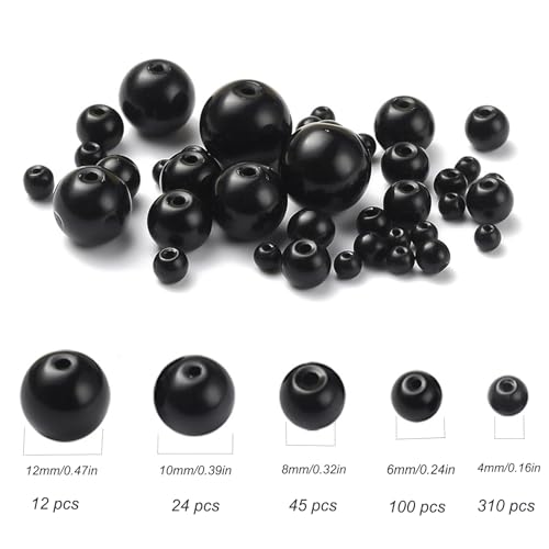 Black Round Crystal Glass Beads for Jewelry Making (4/6/8/10/12mm), Smooth Round Natural Gemstone Glass Spacer Loose Beads for Crafts Bracelets Necklaces Charms - color: Round Smooth Glass Beads: Black