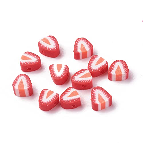 Mega Pet 50Pcs Handmade Strawberry Polymer Clay Beads Strawberry Slice Clay Beads Fruit Loose Spacer Beads 9.5-12mm for DIY Bracelet Necklace Earring Jewelry Making - color: Strawberry Slice