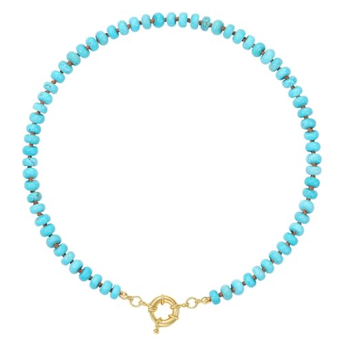 KissYan Beaded Gemstone Necklace for Women, Natural Stone Beach bead Necklace, 18" Boho Summer Handmade Jewelry Gifts - color: Turquoise