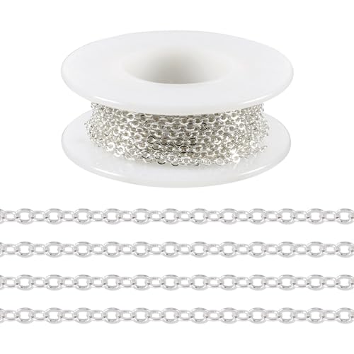 Pandahall 925 Sterling Silver Plated Necklace Chains 16.4 Feet Soldered Cable Chains 2x2x0.3mm Flat Oval Jewelry Chains for Bracelet Necklace Jewelry Making