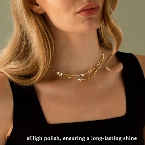 3PCS Gold Necklaces for Women,Chunky Statement Gold Plated Necklace Stack Layered Sterling Silver Herringbone Chains for Women Dainty Trendy Silver Chains Stacked Jewelry Gifts - color: gold stack necklace set