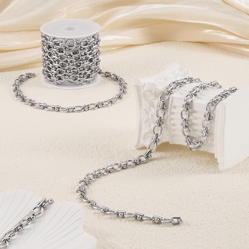 YOUBEIYEE 2 Meters Stainless Steel Jewelry Making Chains Oval Link Chains Bulk for Women Necklace DIY with Jewelry Accessories - color: Dumbbell Silver