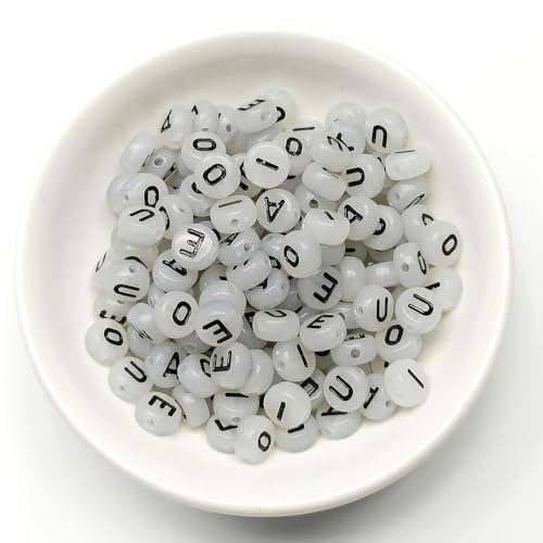 500PCS Letter Beads Glow in The Dark 4x7mm Acrylic Alphabet Vowel Letters A E I O U Beads for Jewelry Bracelet Making - color: AEIOU-500PCS