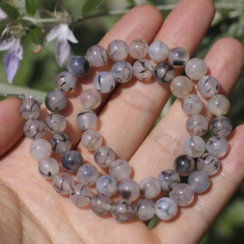 Natural Stone Beads 8mm Polished Round Smooth Gemstone Beads for Jewelry Making Supplies 15 Inch(45 Beads) (Black and White Dragon Pattern) - color: Black and white dragon pattern-45pcs