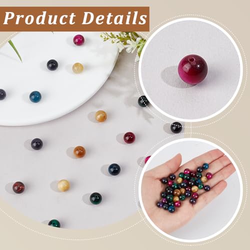 40PCS 8MM Tiger Eye Gemstone Beads with Hole Natural Round Stone Energy Pink Blue Green Smooth Polished Loose Spacer Bead Bulk for Jewelry Making Earrings Bracelets Necklaces DIY Crafts - size: 8mm 40pcs