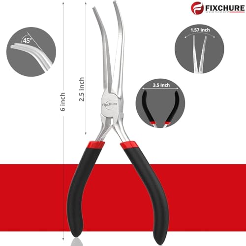6" Long Needle Nose Pliers Bent 45° - Mini Jewelry Plier for Wire Wrapping, Handmade Craft, Non-Serrated with insulated Comfort Grip