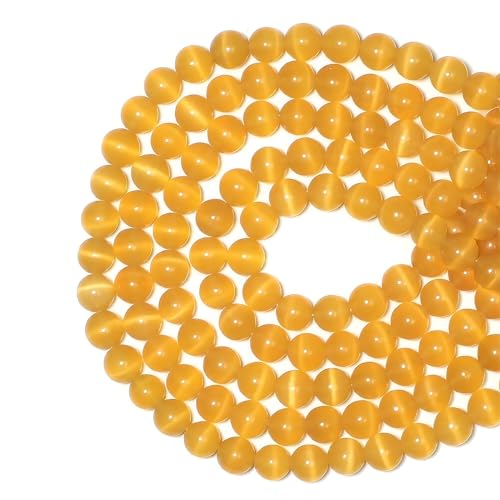MJDCB 30pcs Golden Yellow Cat Eye Stone Beads 12mm Round Crystal Loose Bead for Jewelry Making DIY Bracelets Necklace - color: Golden Yellow, size: 12mm(30pcs)