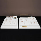 PU Leather Jewelry Stand Display Holder Jewellry Display Showcase for Rings, Earrings, Necklace (White) - size: 3.15" x 3.15" x 0.98"