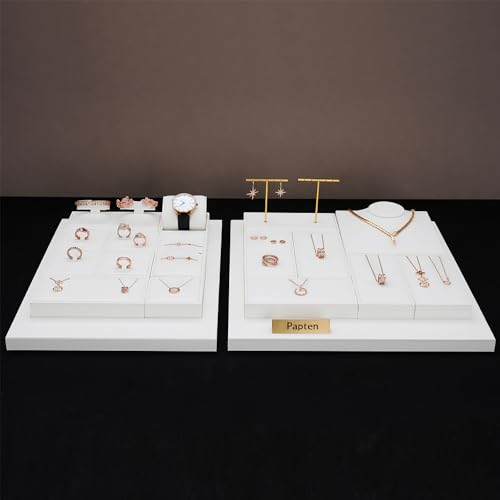 2 Slot PU Leather Necklace Jewelry Stand Pendant Drawer Jewelry Organizer Tray Bracelets Display Holder (White) - size: 3.15" x 6.3" x 0.98"