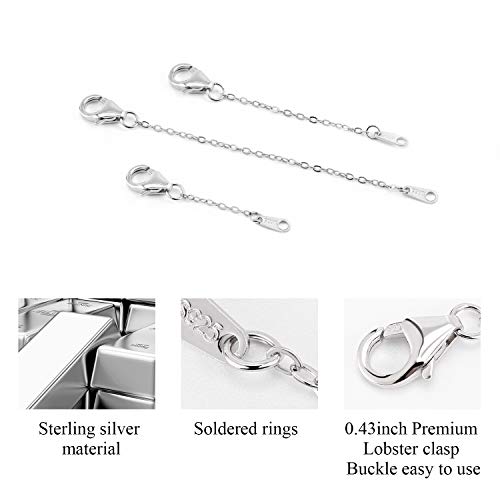 Sterling Silver Extenders Chain Necklace Extension Chains for Jewelry Making(1 2 3 inch) - color: Silver