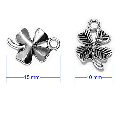 Heather's cf Four Leaf Clover Silver Leaf Beads 100-150 Pcs Leaves Craft Antique Leaf Charms for Crafting Leaf Pendant Charm for Necklace Bracelet Earring Making Fall Leaf Beads Set - color: Silver Clover