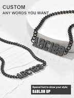 GoldChic JEWELRY Name Necklace Personalized for Men, Womens Custom Name Plate Chain, Stainless Steel Customized Old English Nameplate Choker with Curb Chains Custom, 16 inches to 30 inches - color: Curb Chain 4 mm-Black(Small Pendant)