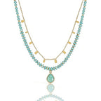 Plumiss Boho Handmade Natural Jasper Stone Beaded Crystal Mixed Strand Short Necklace for Women Girl - color: Amazonite Charm