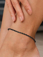U7 Women Girls Barefoot Jewelry 18K Gold or Rose Gold Stainless Steel Heart/Rope/Figaro/Cuban Chain Anklet Foot Bracelet, 25-30 CM Long - color: Black-3mm-Rope Chain