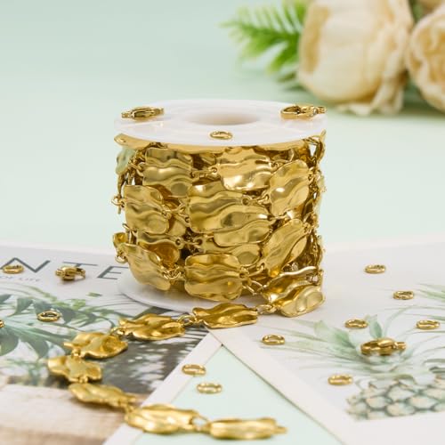 UMAOKANG 2 Meters Gold Rectangle Chain for Jewelry Making Stainless Steel Bulk Chain on Spool with Jump Rings Lobster Clasps - color: Gold Rectangle