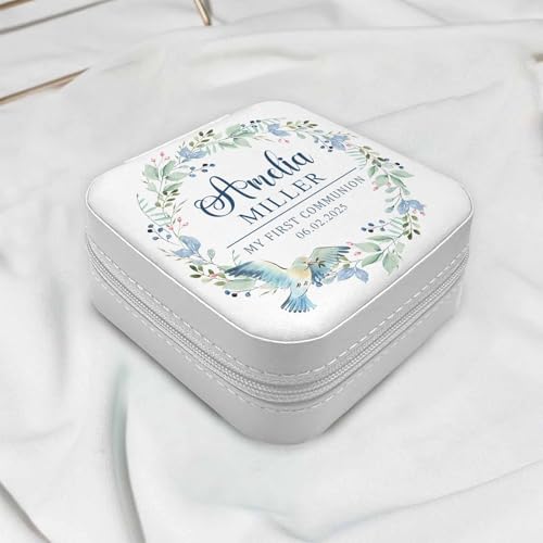Personalized First Communion Gift for Girls – Custom Jewelry Box with Name & Date, Elegant Keepsake for First Holy Communion - color: Wreath