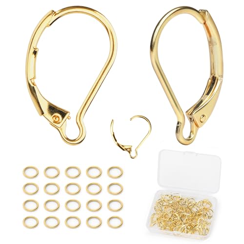 100pcs 18K Gold Plated Earring Hooks with 90 Jump Rings Leverback French Earring Hooks Hypoallergenic 304 Stainless Steel for Earrings Making - style: 18 K Gold Hooks