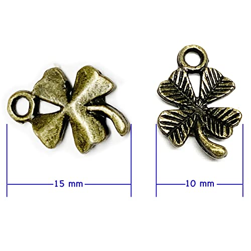 Heather's cf Four Leaf Clover Silver Leaf Beads 100-150 Pcs Leaves Craft Antique Leaf Charms for Crafting Leaf Pendant Charm for Necklace Bracelet Earring Making Fall Leaf Beads Set - color: Brass Clover