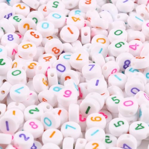 Yochus 1000pcs White Round Acrylic Number Beads 4x7mm Colorful Figure 0-9" Beads for Jewelry Making and DIY Bracelets, Necklaces, Key Chains - color: Colorful Number, size: 4x7mm
